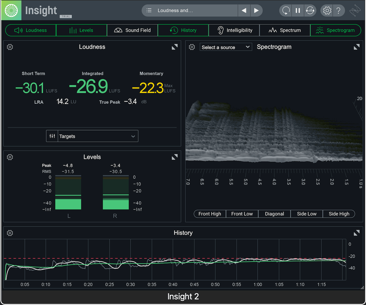 iZotope Insight showing LUFS levels