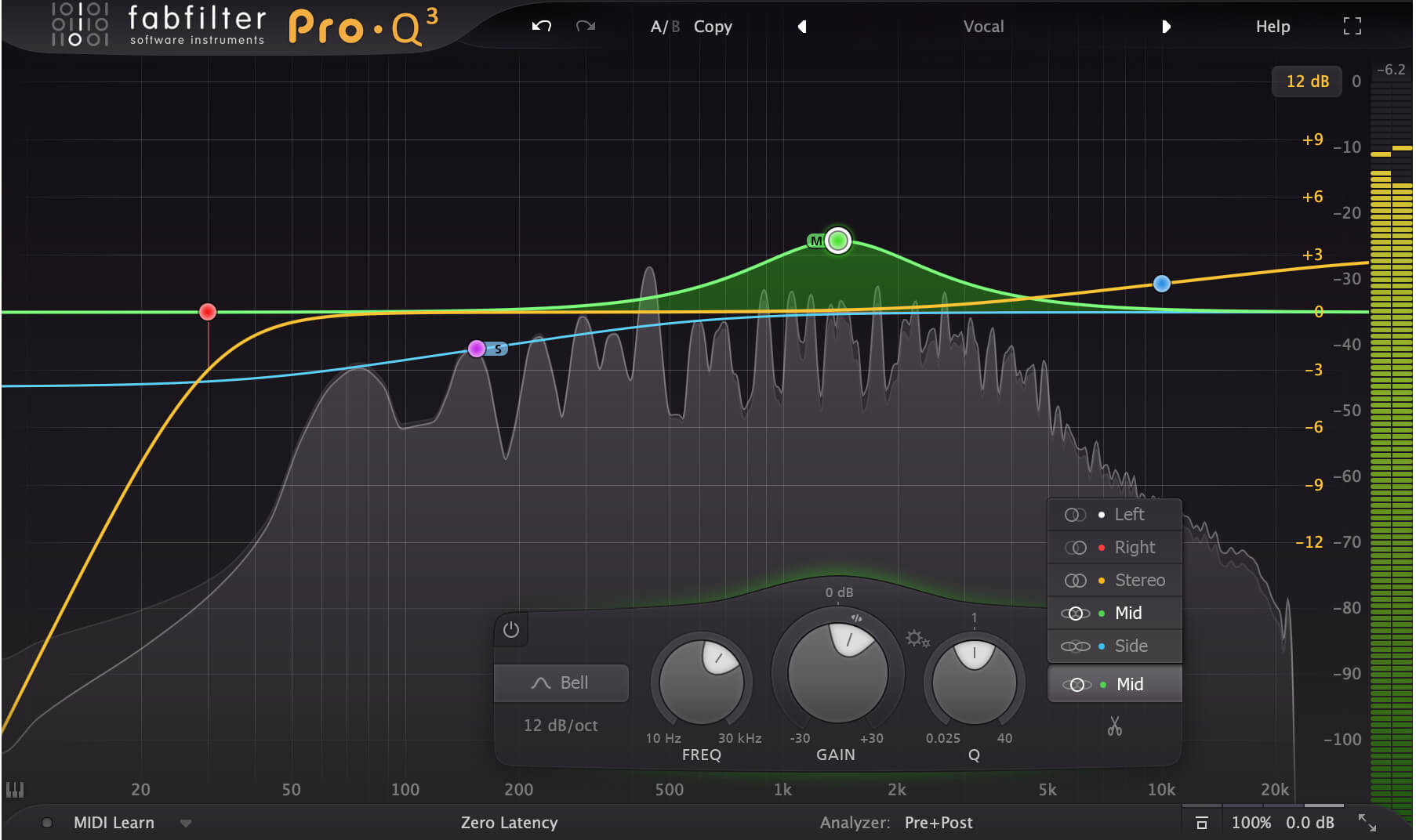 FabFilter Pro-Q 3 mid/side targeting