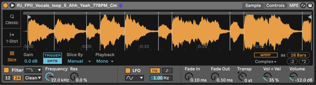 Ableton Simpler manual mode